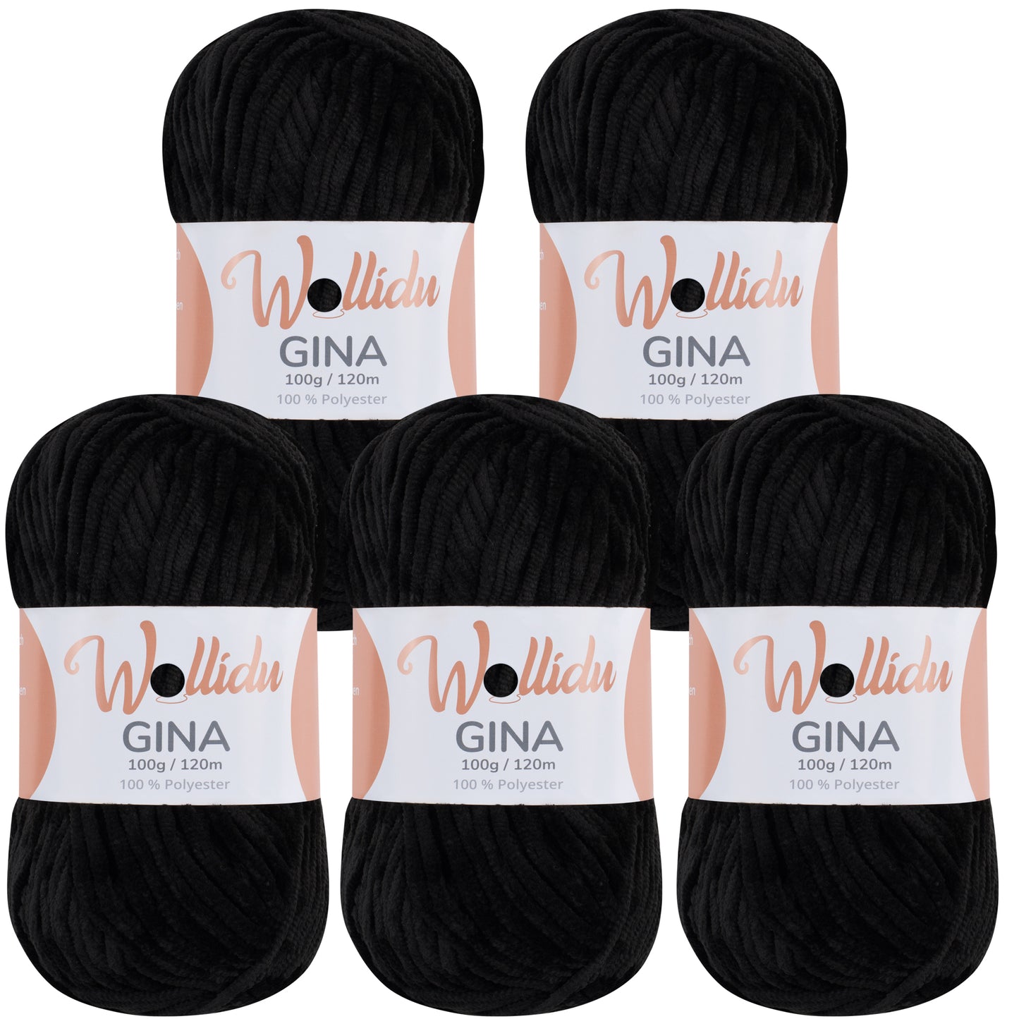 Wollidu Gina 100% Polyester 5 x 100g/120m - Schwarz