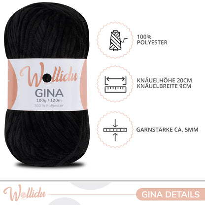 Wollidu Gina 100% Polyester 5 x 100g/120m - Schwarz