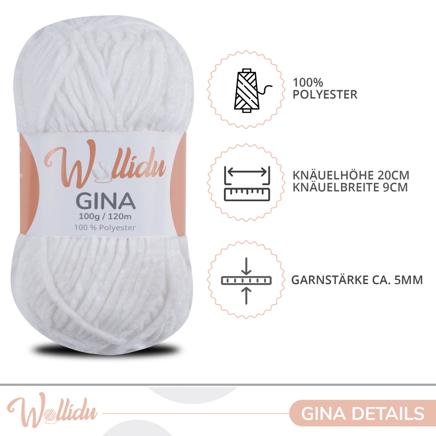 Wollidu Gina 100% Polyester 5 x 100g/120m - Weiß