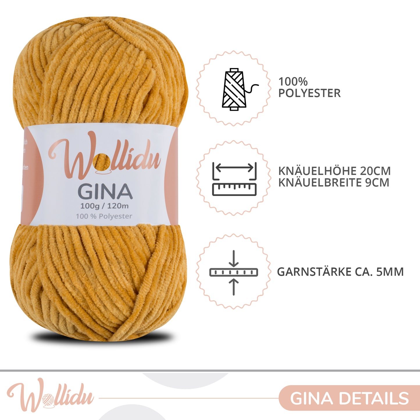 Wollidu Gina 100% Polyester 5 x 100g/120m - Senf Gelb