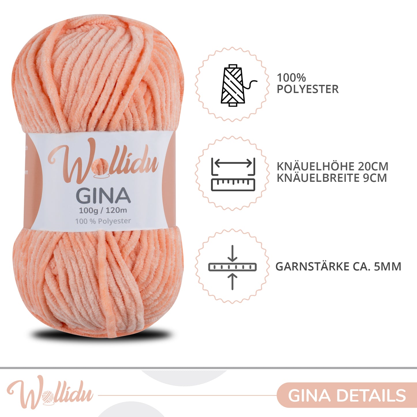 Wollidu Gina 100% Polyester 5 x 100g/120m - Lachs