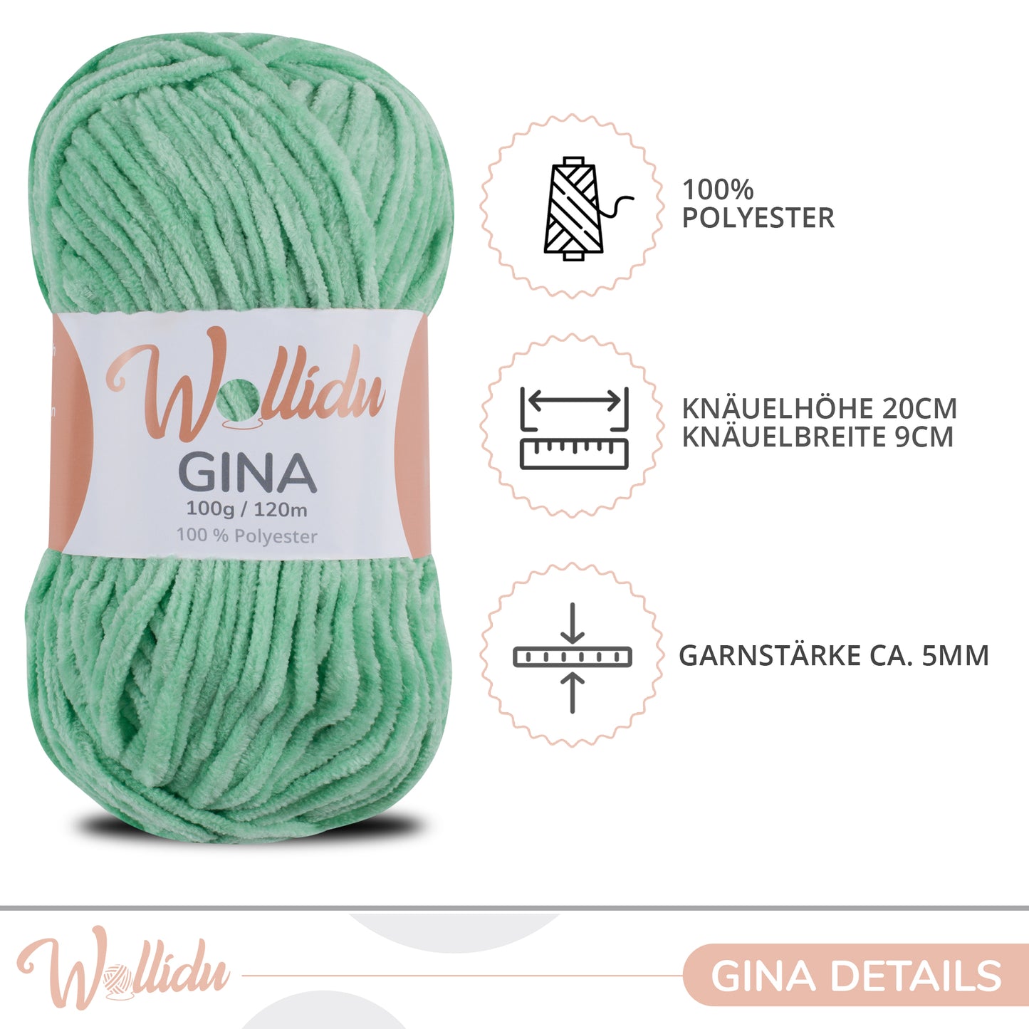 Wollidu Gina 100% Polyester 5 x 100g/120m - Hellgrün