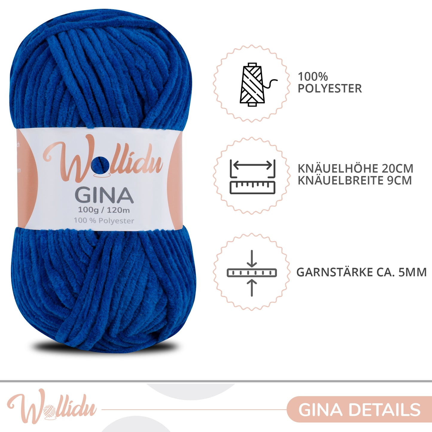 Wollidu Gina 100% Polyester 5 x 100g/120m - Dunkelblau