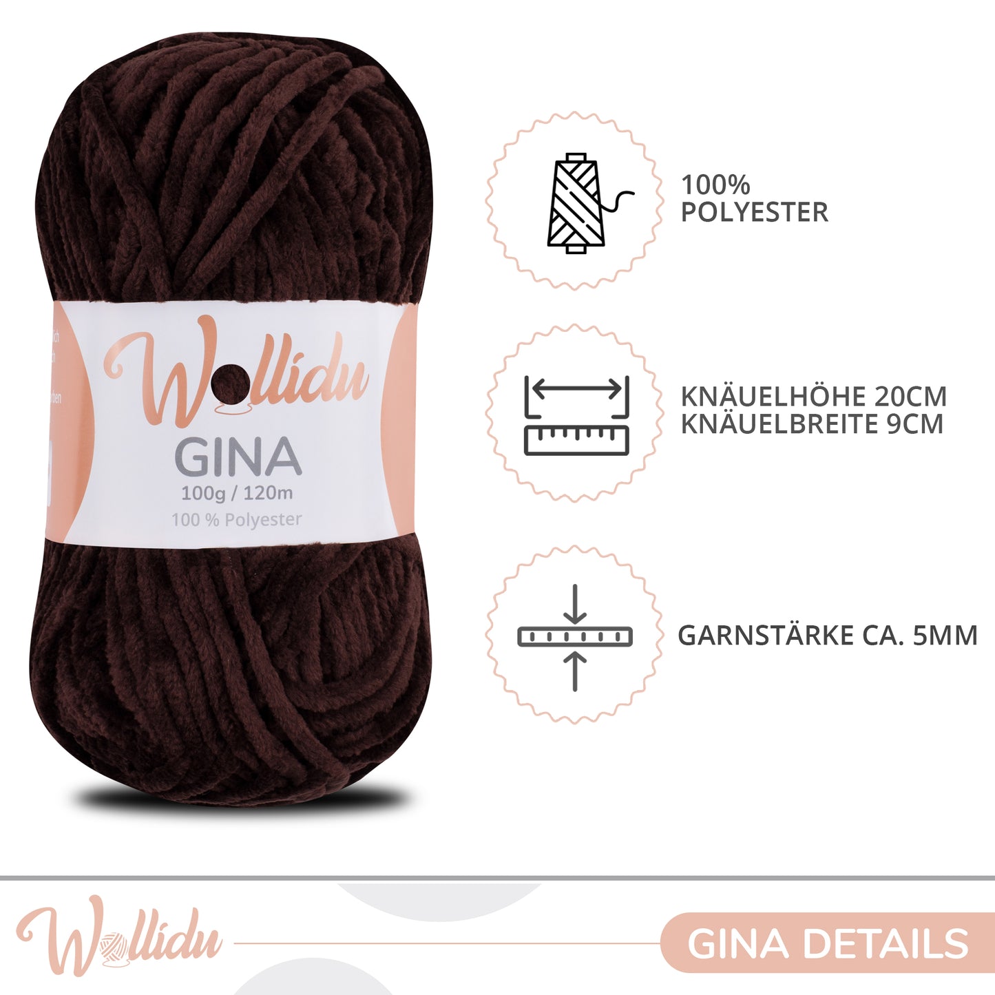Wollidu Gina 100% Polyester 5 x 100g/120m - Braun