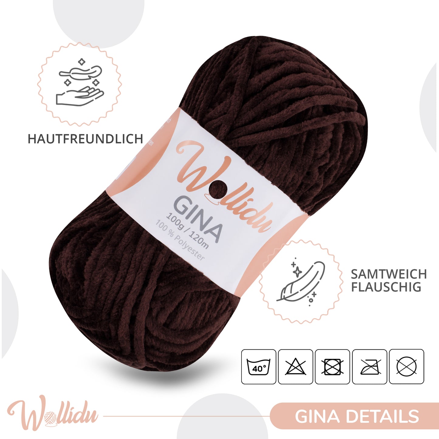 Wollidu Gina 100% Polyester 5 x 100g/120m - Braun