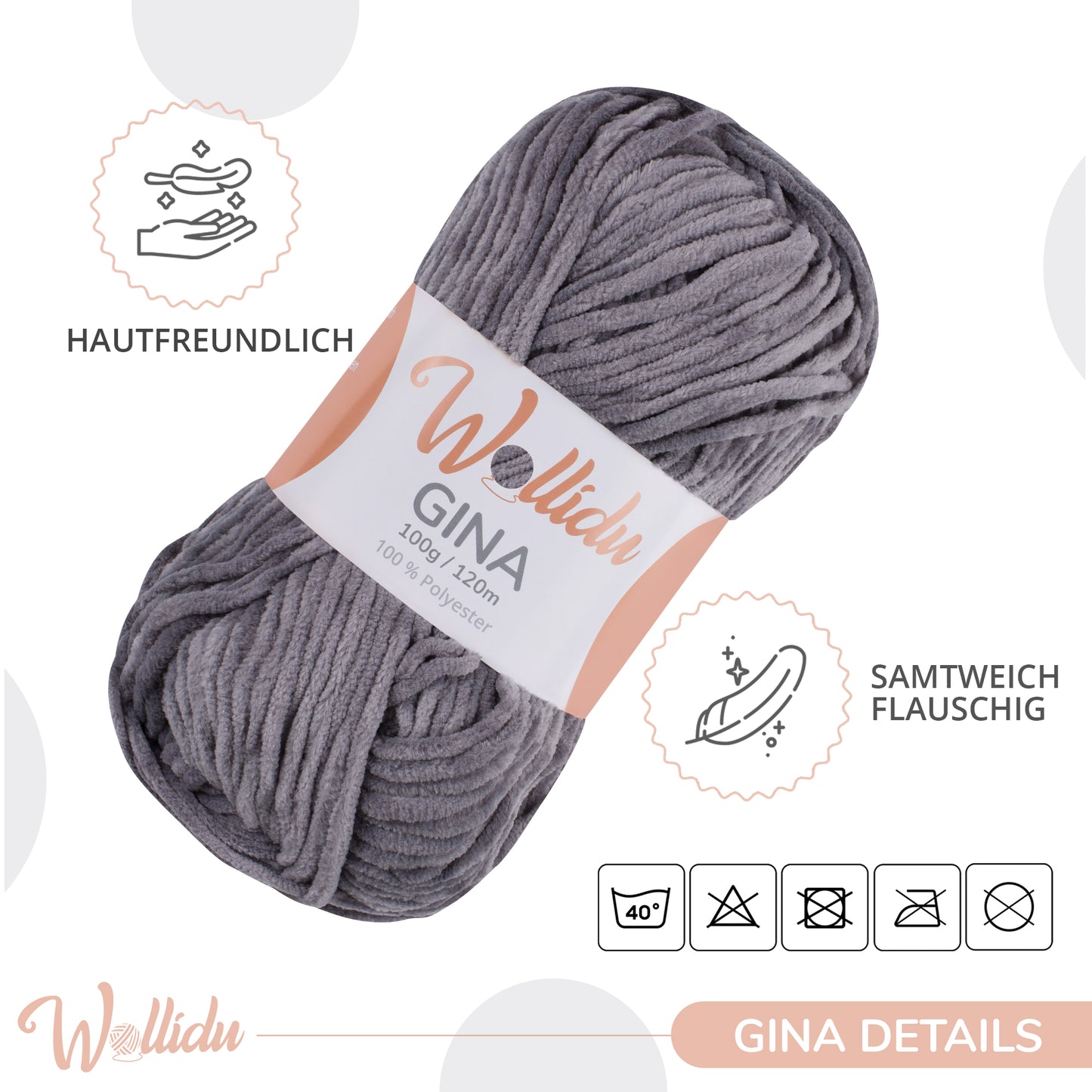 Wollidu Gina 100% Polyester 5 x 100g/120m - Grau