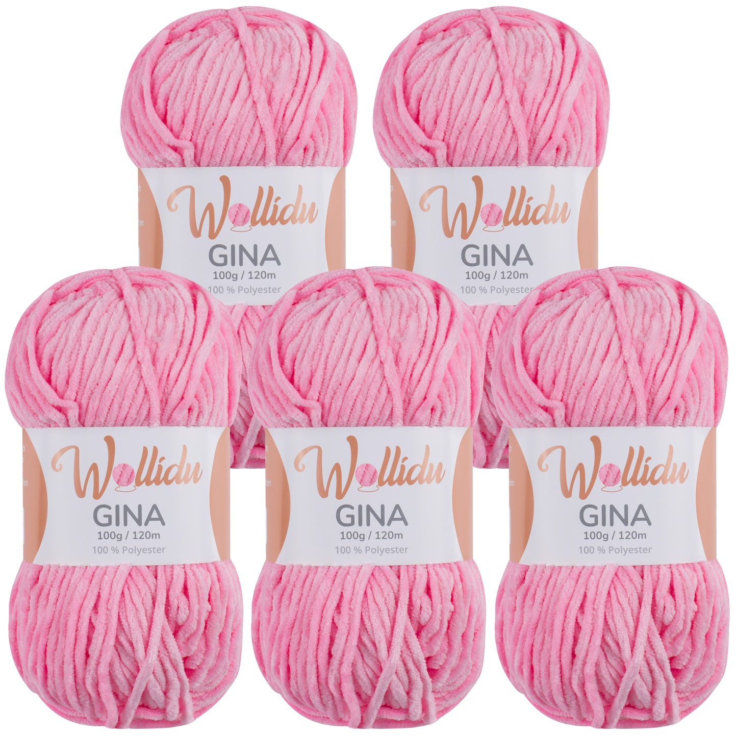 Wollidu Gina 100% Polyester 5 x 100g/120m - Rosa