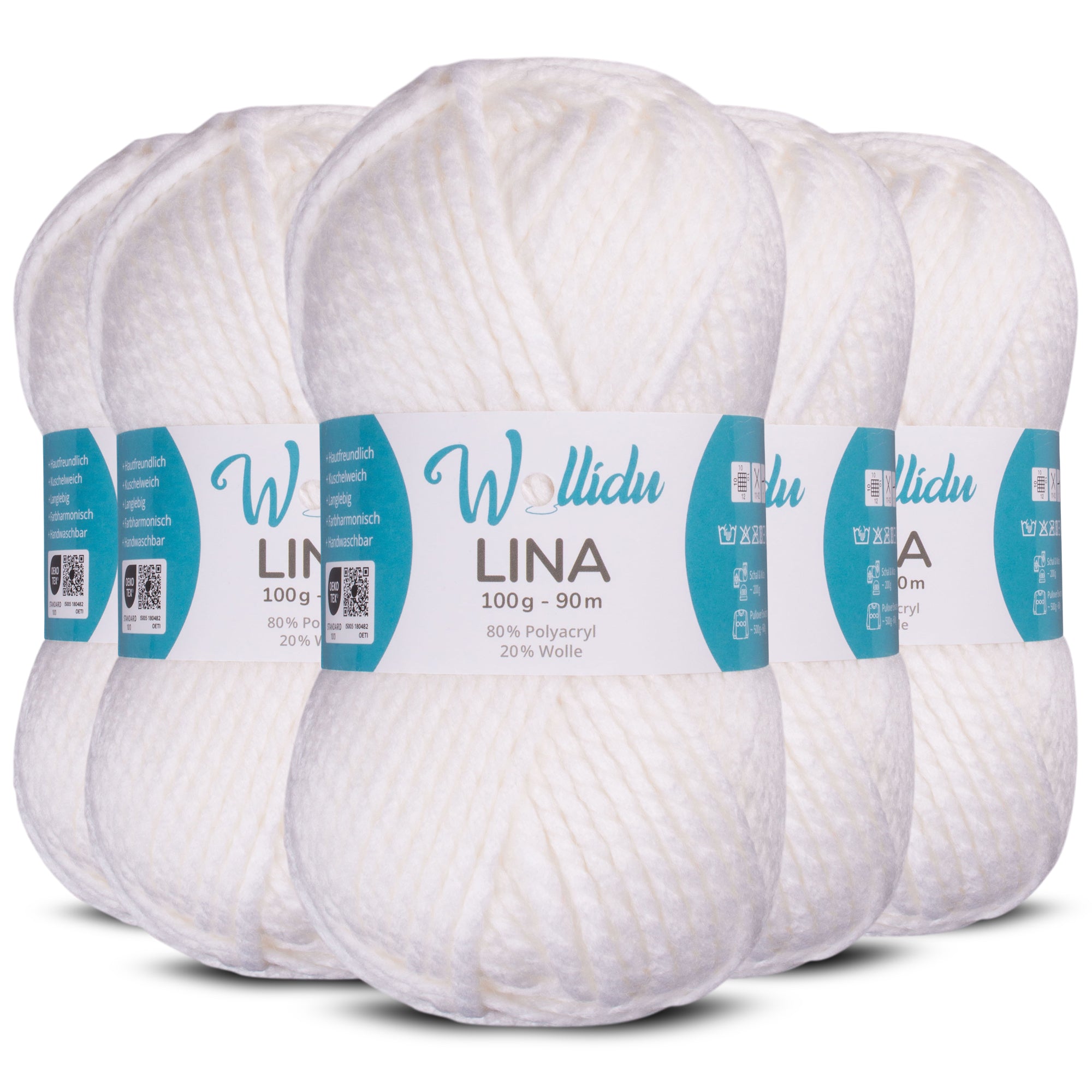 Lina 5er-Pack 100g – Mulesingfreie Acryl-Wolle mit Schafwolle, OEKO-TEX® zertifiziert (500g Gesamt)