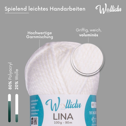 Wollidu Lina dicke Wolle zum Stricken und Häkeln 5x 100g/90m - Weiß