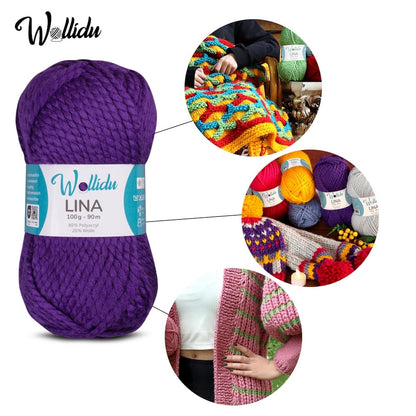 Wollidu Lina dicke Wolle zum Stricken und Häkeln 5x 100g/90m - Violett