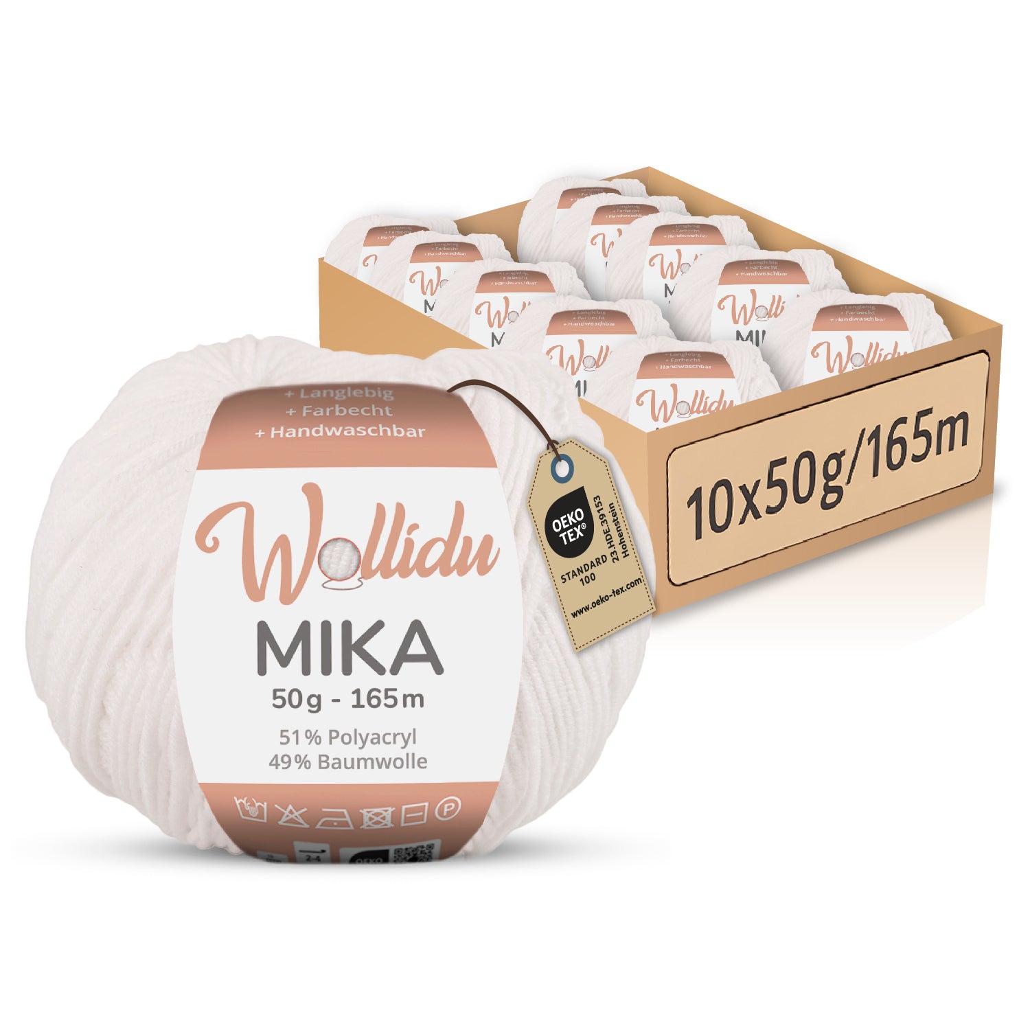 Mika 10er-Pack 50g – Strick- & Häkelgarn aus Baumwolle & Polyacryl (OEKO-TEX®, 500g Gesamt)