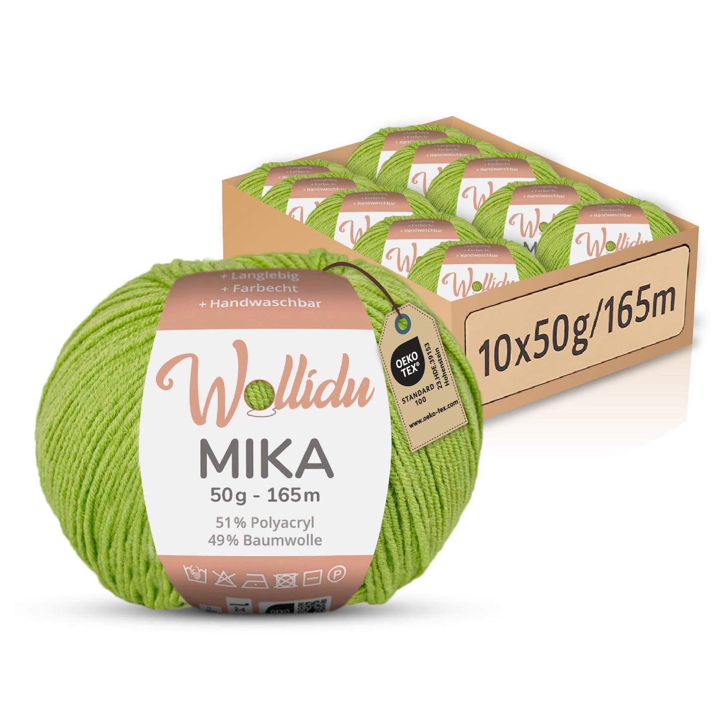 Mika 10er-Pack 50g – Strick- & Häkelgarn aus Baumwolle & Polyacryl (OEKO-TEX®, 500g Gesamt)