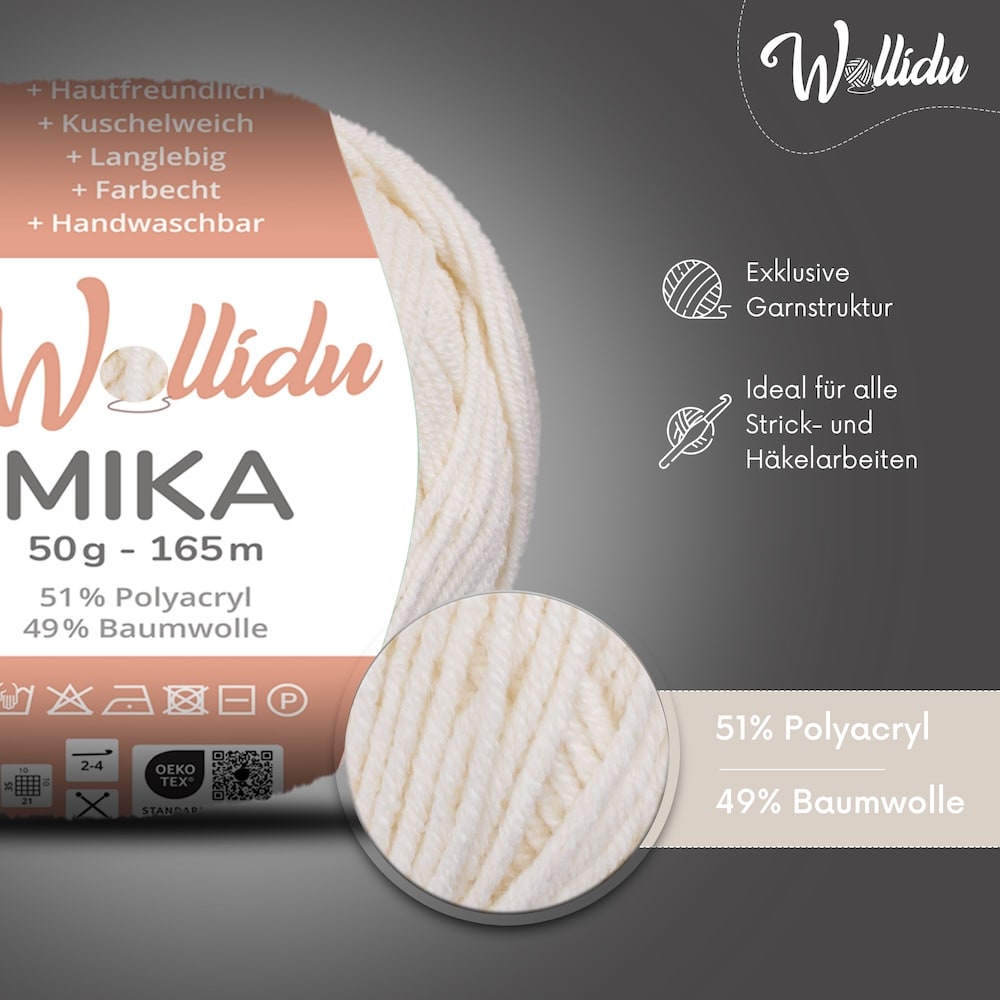 Wollidu Mika Baumwolle zum Häkeln und Stricken Mischung 51% Polyacryl 49% Baumwolle Häkelgarn Strickgarn 10x 50g/165m - Beige