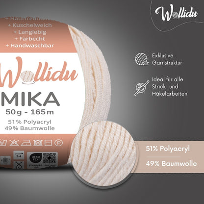 Wollidu Mika Baumwolle zum Häkeln und Stricken Mischung 51% Polyacryl 49% Baumwolle Häkelgarn Strickgarn 10x 50g/165m - Sandbeige