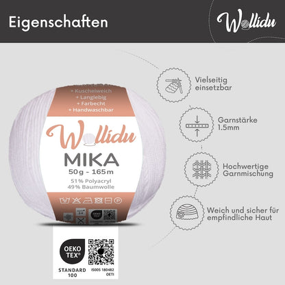 Wollidu Mika Baumwolle zum Häkeln und Stricken Mischung 51% Polyacryl 49% Baumwolle Häkelgarn Strickgarn 10x 50g/165m - Weiß