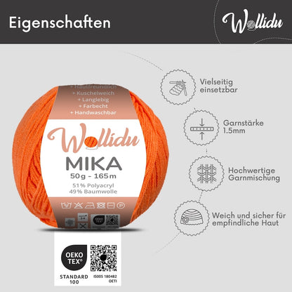 Wollidu Mika Baumwolle zum Häkeln und Stricken Mischung 51% Polyacryl 49% Baumwolle Häkelgarn Strickgarn 10x 50g/165m - Orange