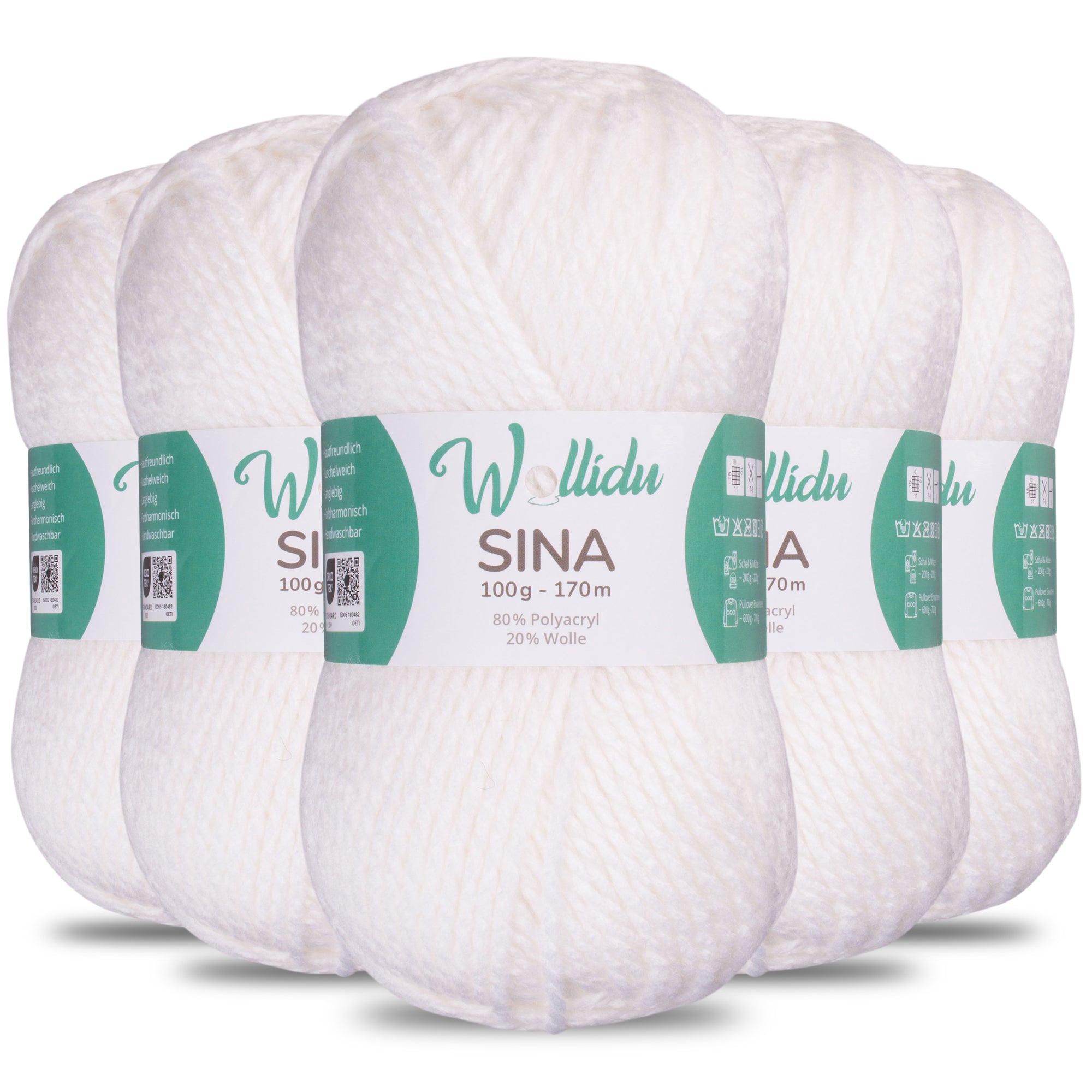Sina 5er-Pack 100g – Premium Strick- & Häkelwolle aus Acryl & Schafwolle (OEKO-TEX®, mulesingfrei, 500g Gesamt)