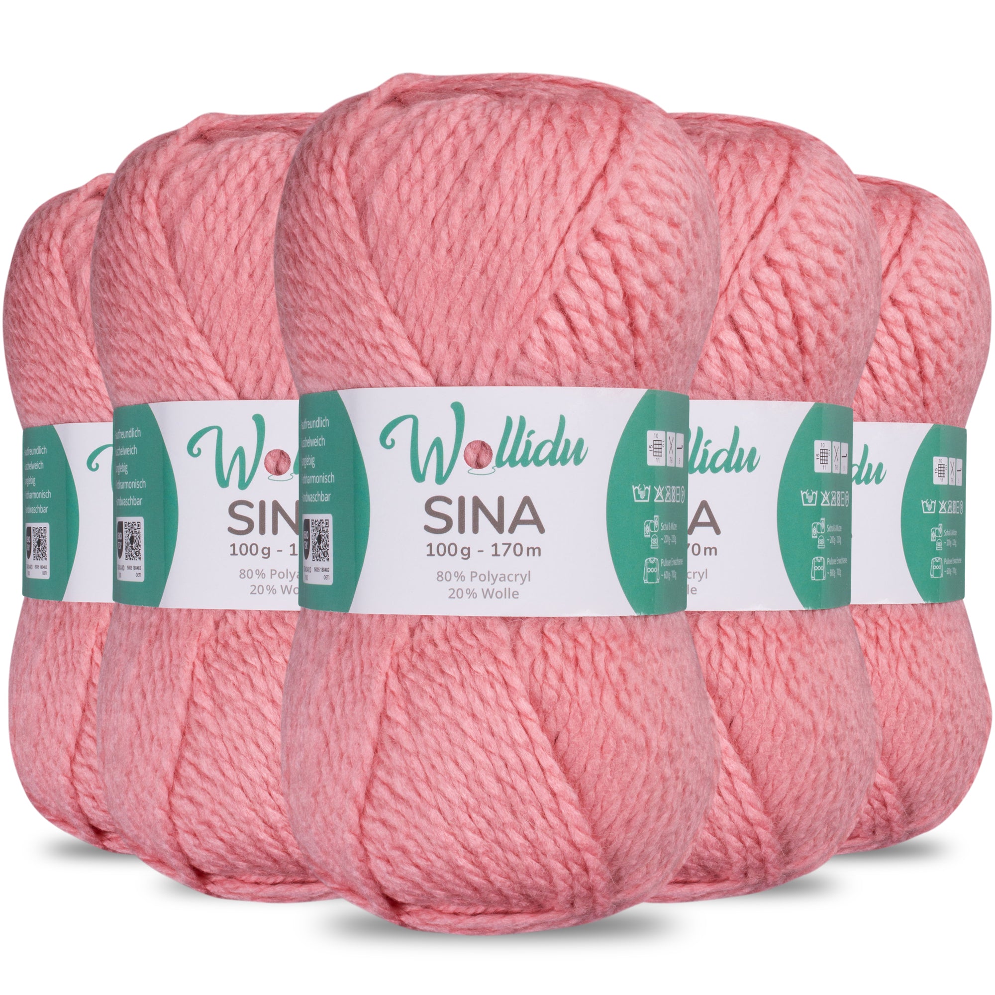 Sina 5er-Pack 100g – Premium Strick- & Häkelwolle aus Acryl & Schafwolle (OEKO-TEX®, mulesingfrei, 500g Gesamt)
