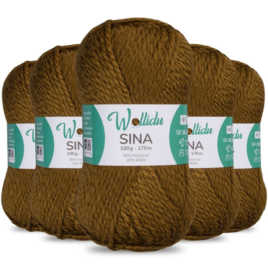 Wollidu Sina Strickwolle Häkelwolle 80% Polyacryl 20% Wolle 5x 100g/170m - Olive Grün