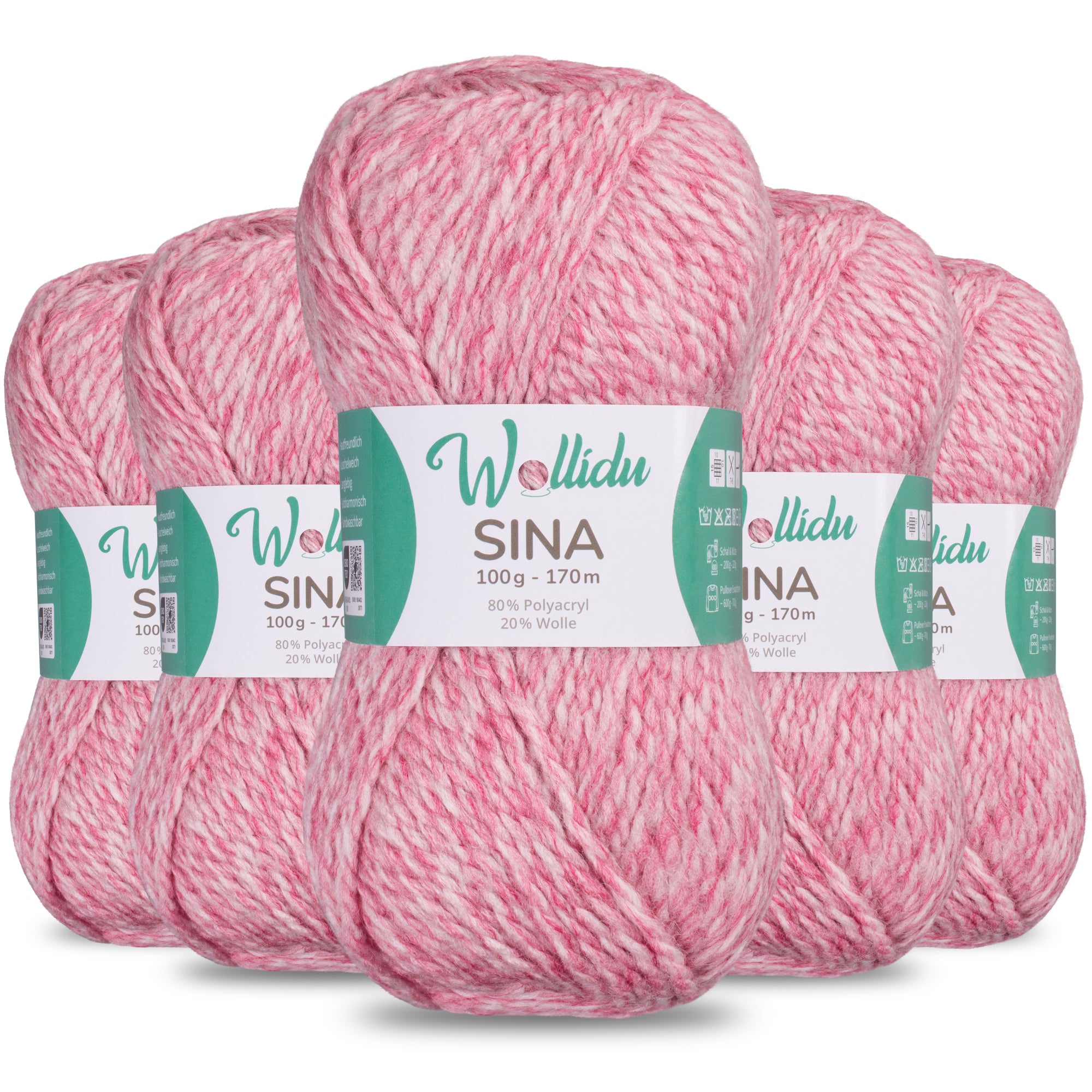Sina 5er-Pack 100g – Premium Strick- & Häkelwolle aus Acryl & Schafwolle (OEKO-TEX®, mulesingfrei, 500g Gesamt)