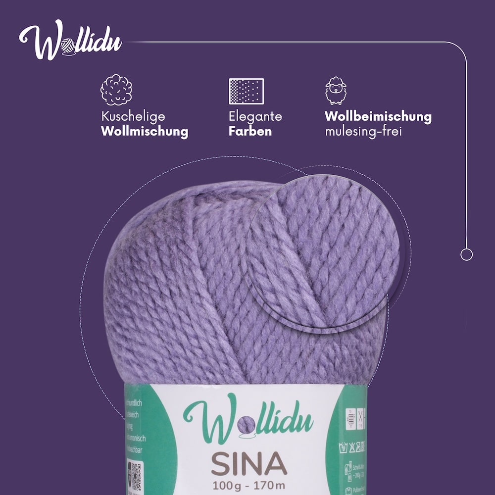 Wollidu Sina Strickwolle Häkelwolle 80% Polyacryl 20% Wolle 5x 100g/170m - Lavendel