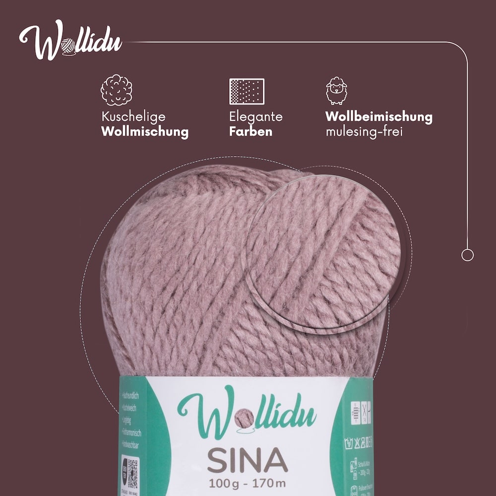 Wollidu Sina Strickwolle Häkelwolle 80% Polyacryl 20% Wolle 5x 100g/170m - Puder Rosa