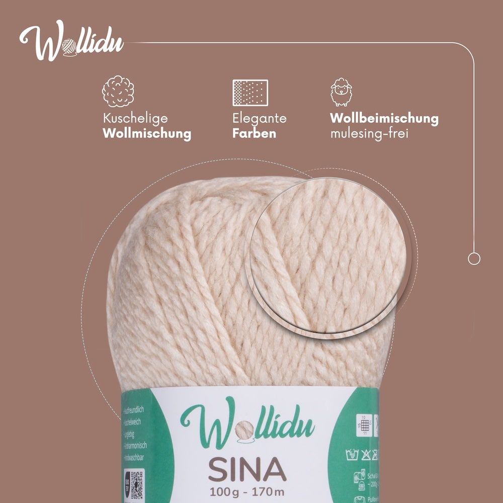 Wollidu Sina Strickwolle Häkelwolle 80% Polyacryl 20% Wolle 5x 100g/170m - Sand