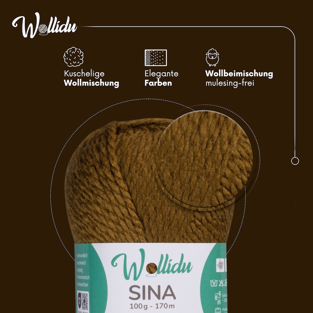 Wollidu Sina Strickwolle Häkelwolle 80% Polyacryl 20% Wolle 5x 100g/170m - Olive Grün