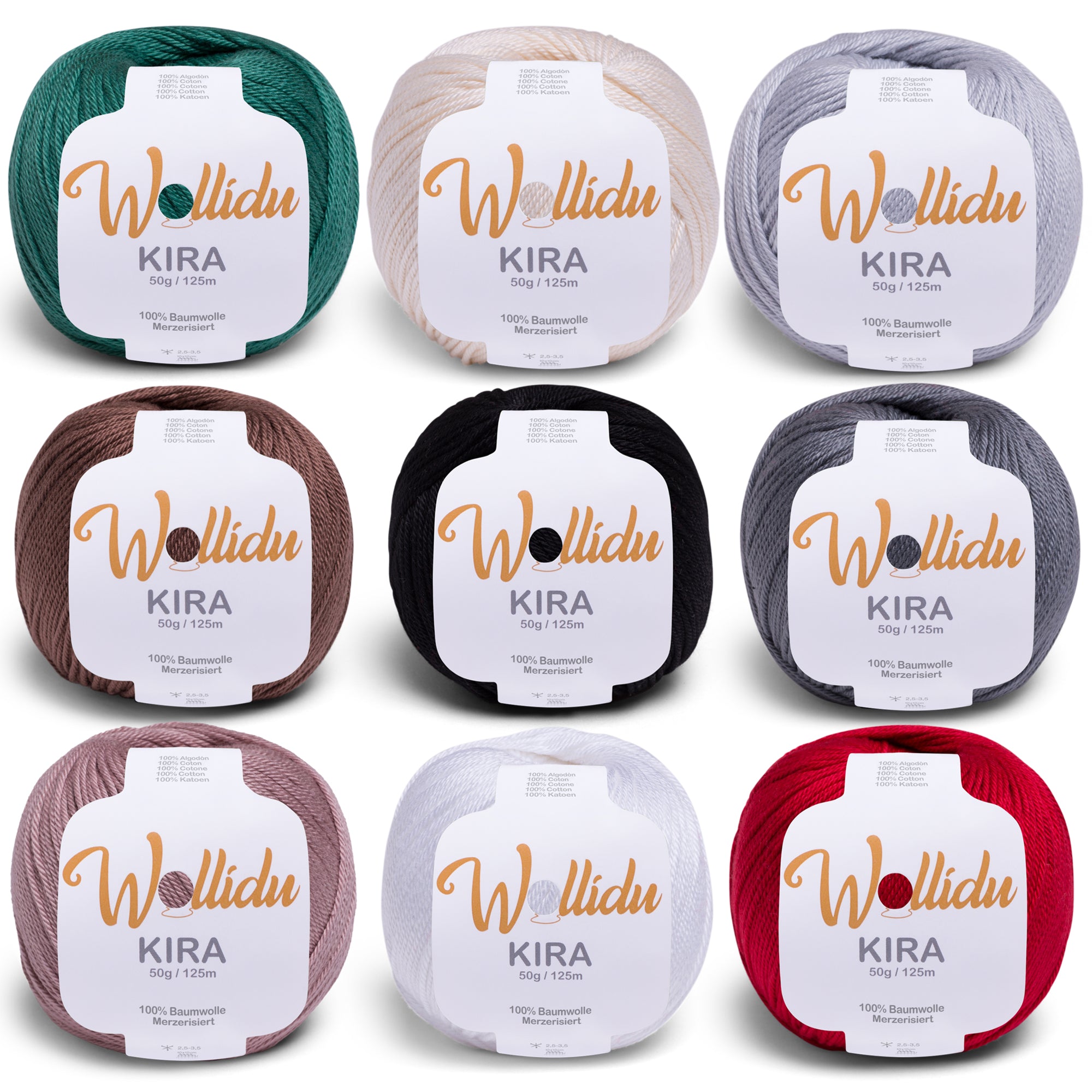 Kira Farbmix 2 - 100% Baumwolle mercirisiert - 9x 50g Häkelgarn Strickgarn