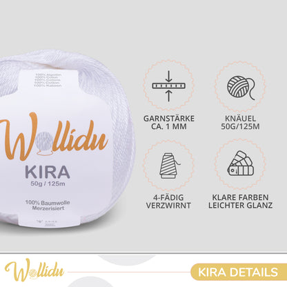Wollidu Kira 10er Set 100% Baumwolle mercirisiert - 10x 50g Häkelgarn Strickgarn Weiß