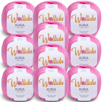 Wollidu Kira 10er Set 100% Baumwolle mercirisiert - 10x 50g Häkelgarn Strickgarn Rosa