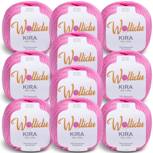 Wollidu Kira 10er Set 100% Baumwolle mercirisiert - 10x 50g Häkelgarn Strickgarn Rosa