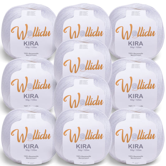 Wollidu Kira 10er Set 100% Baumwolle mercirisiert - 10x 50g Häkelgarn Strickgarn Weiß