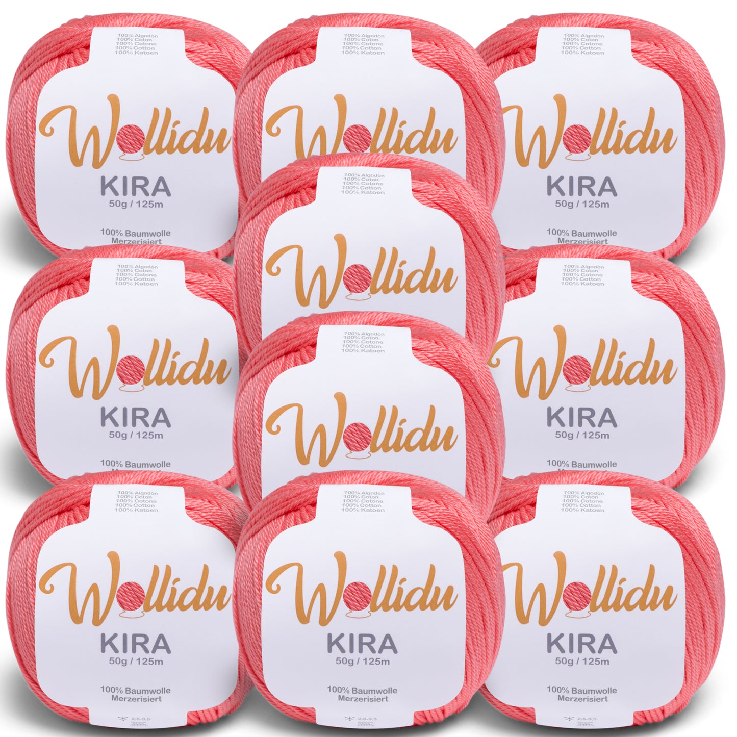Wollidu Kira 10er Set 100% Baumwolle mercirisiert - 10x 50g Häkelgarn Strickgarn Lachs