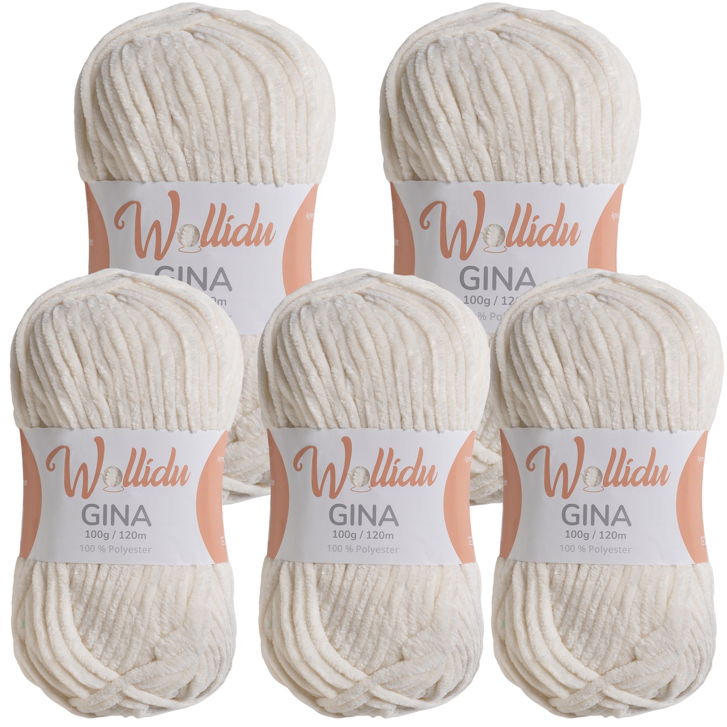 Gina 5er-Pack 100g – Flauschige Chenille-Wolle zum Häkeln & Stricken (OEKO-TEX®, 500g Gesamt)