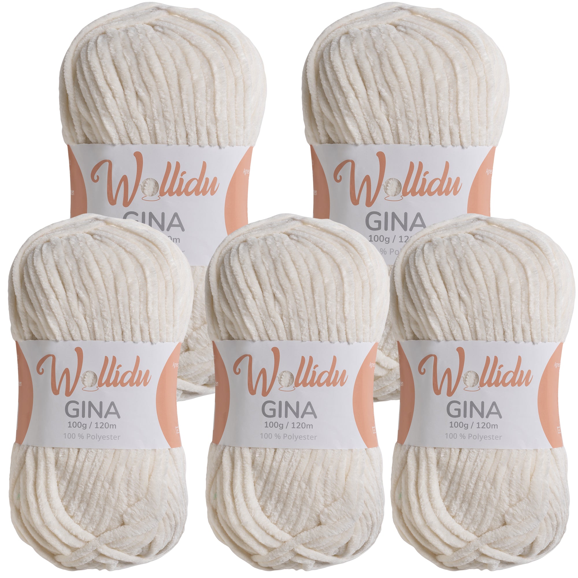 Gina 5er-Pack 100g – Flauschige Chenille-Wolle zum Häkeln & Stricken (OEKO-TEX®, 500g Gesamt)