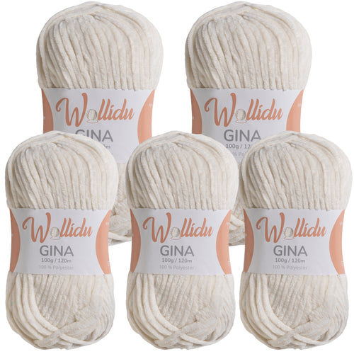 Gina 5er-Pack 100g – Flauschige Chenille-Wolle zum Häkeln & Stricken (OEKO-TEX®, 500g Gesamt)