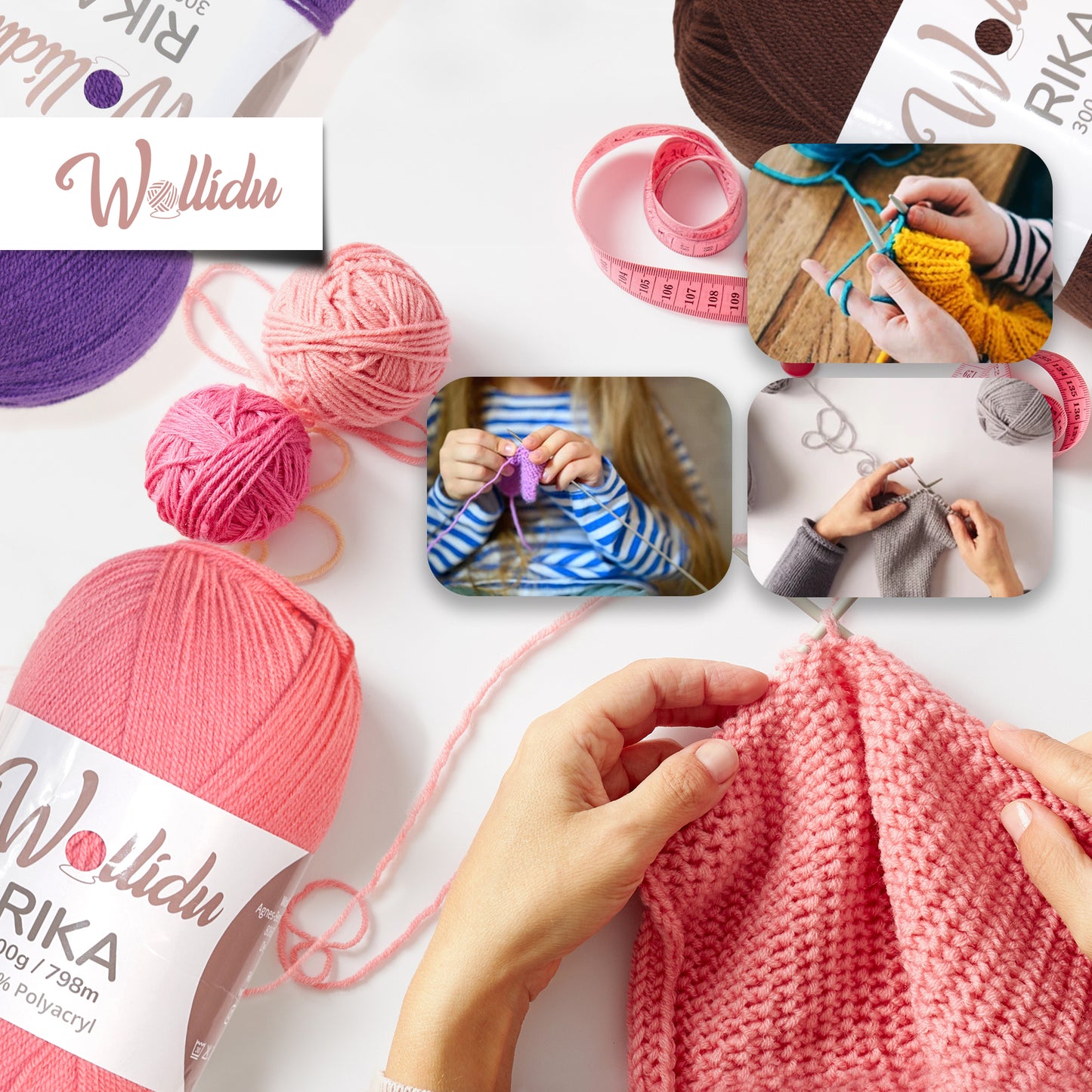 Wollidu Rika Acryl Wolle zum Häkeln und Stricken 300g Candy Pink