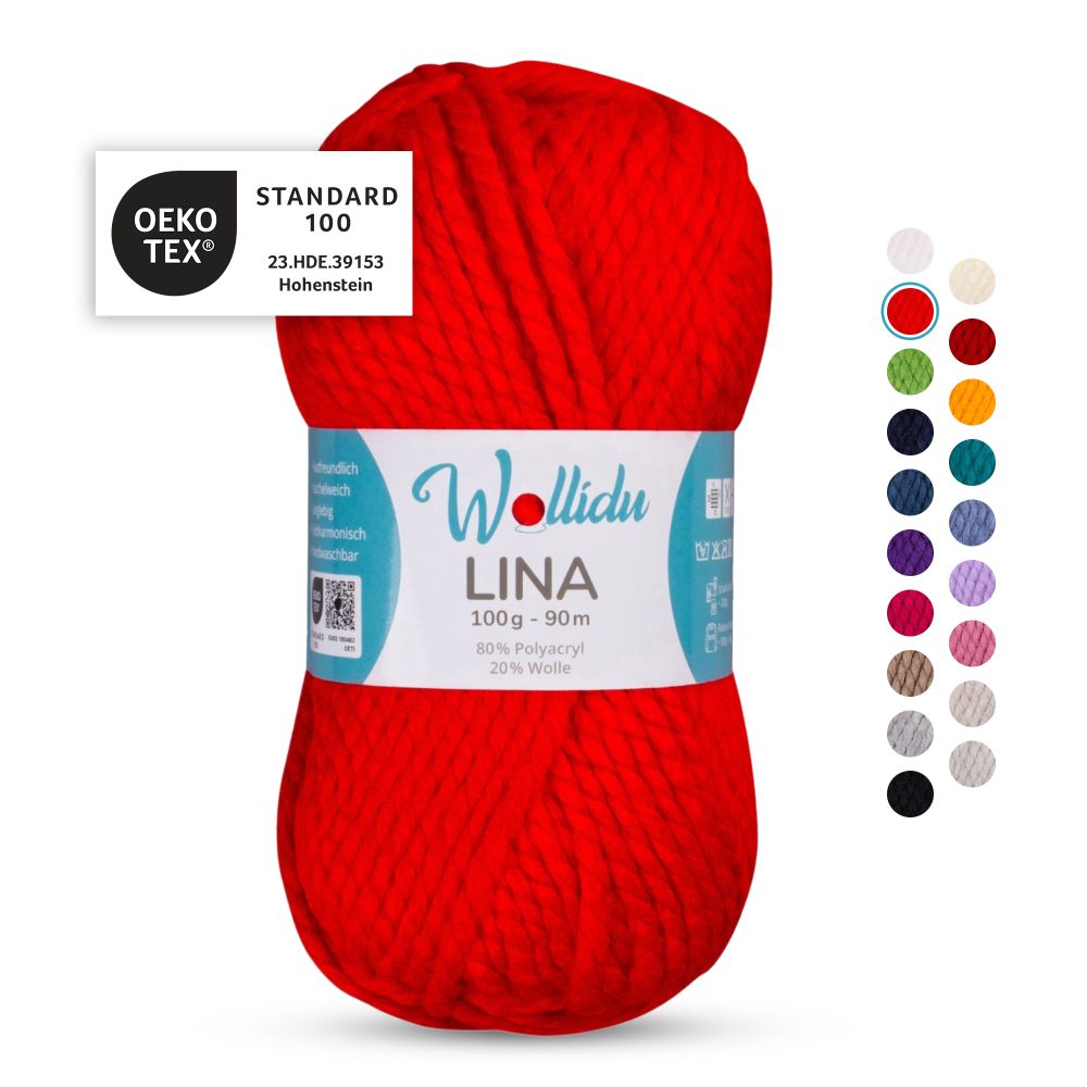 Acryl-Wollgarn 100g 90m – 80% Polyacryl 20% Wolle – Wollidu Lina