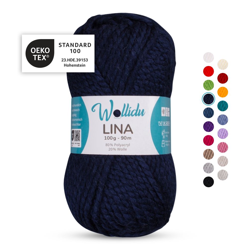 Acryl-Wollgarn 100g 90m – 80% Polyacryl 20% Wolle – Wollidu Lina