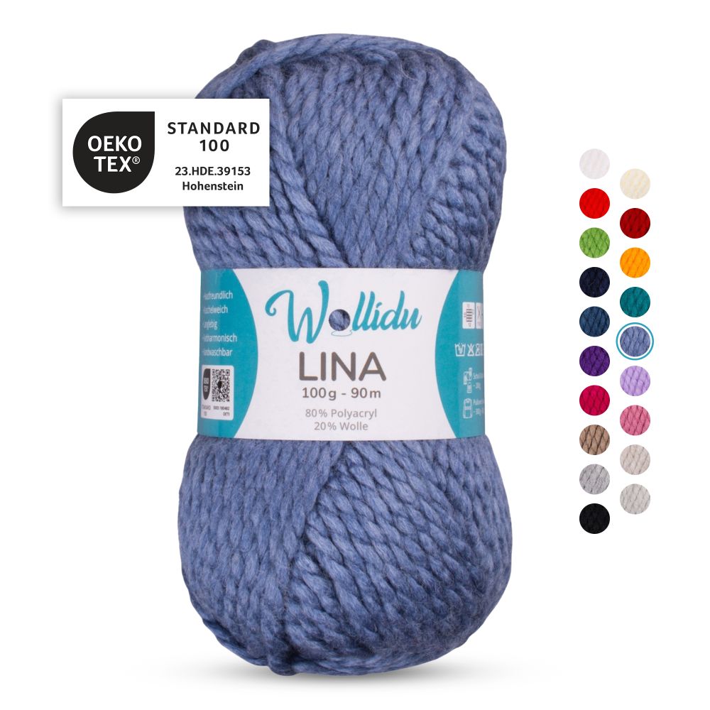 Acryl-Wollgarn 100g 90m – 80% Polyacryl 20% Wolle – Wollidu Lina