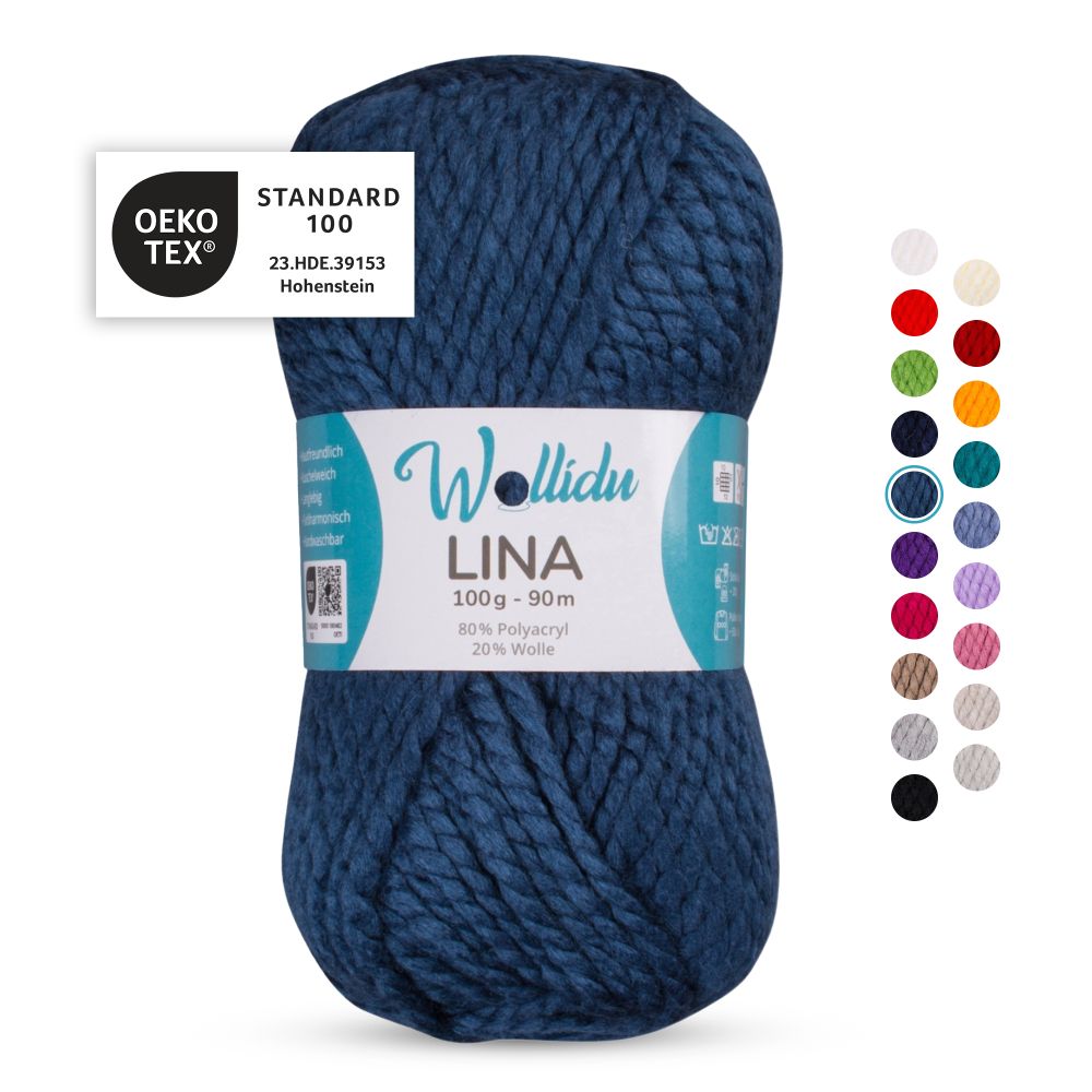 Acryl-Wollgarn 100g 90m – 80% Polyacryl 20% Wolle – Wollidu Lina