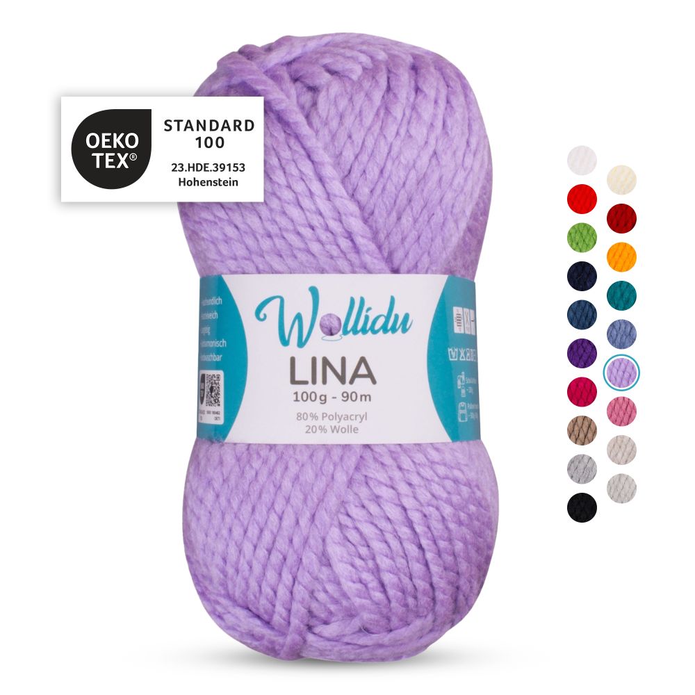 Acryl-Wollgarn 100g 90m – 80% Polyacryl 20% Wolle – Wollidu Lina