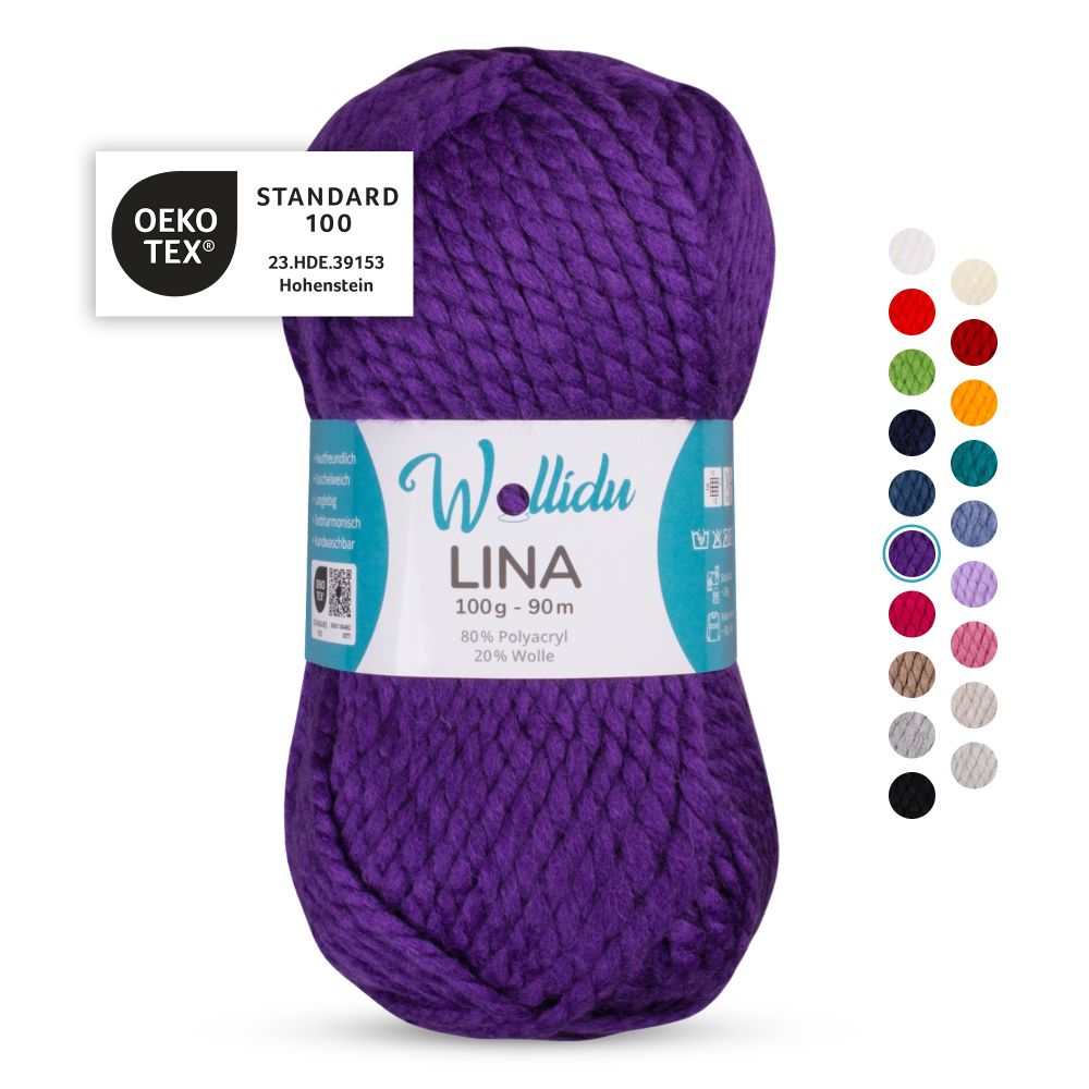 Acryl-Wollgarn 100g 90m – 80% Polyacryl 20% Wolle – Wollidu Lina