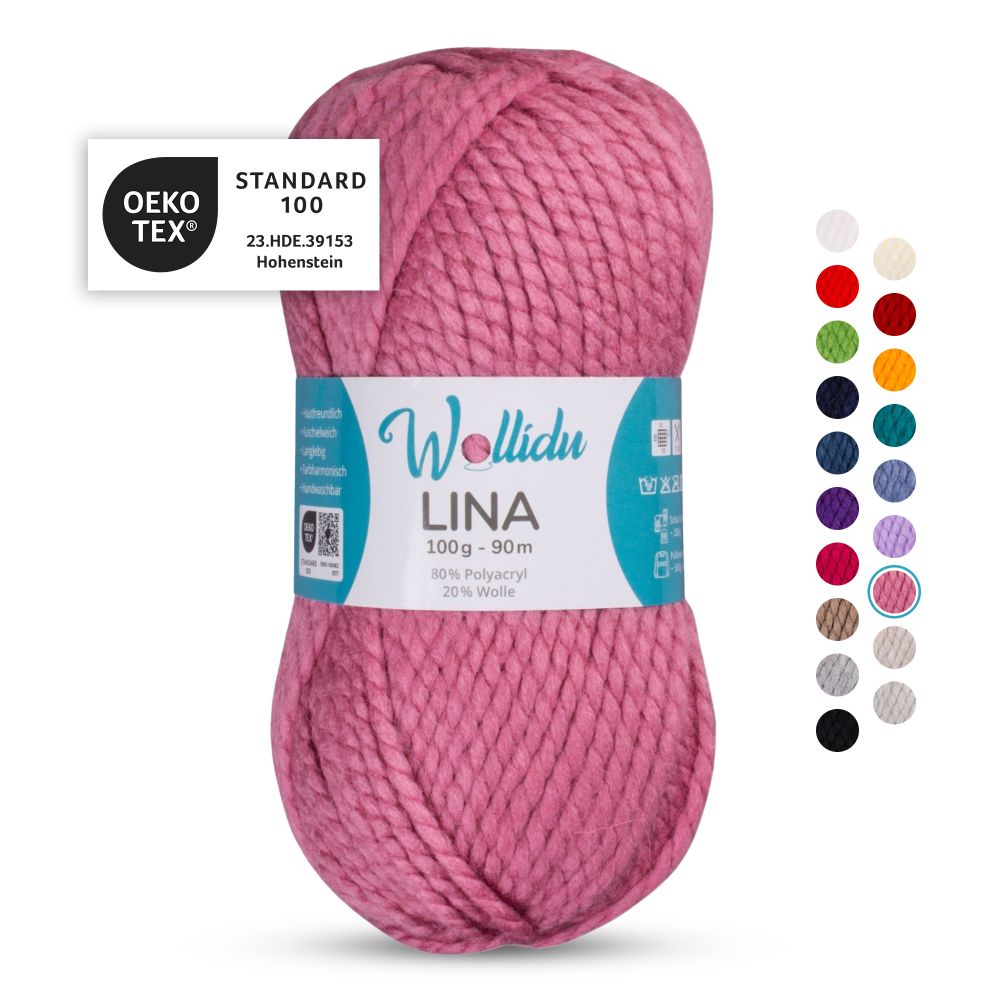 Acryl-Wollgarn 100g 90m – 80% Polyacryl 20% Wolle – Wollidu Lina