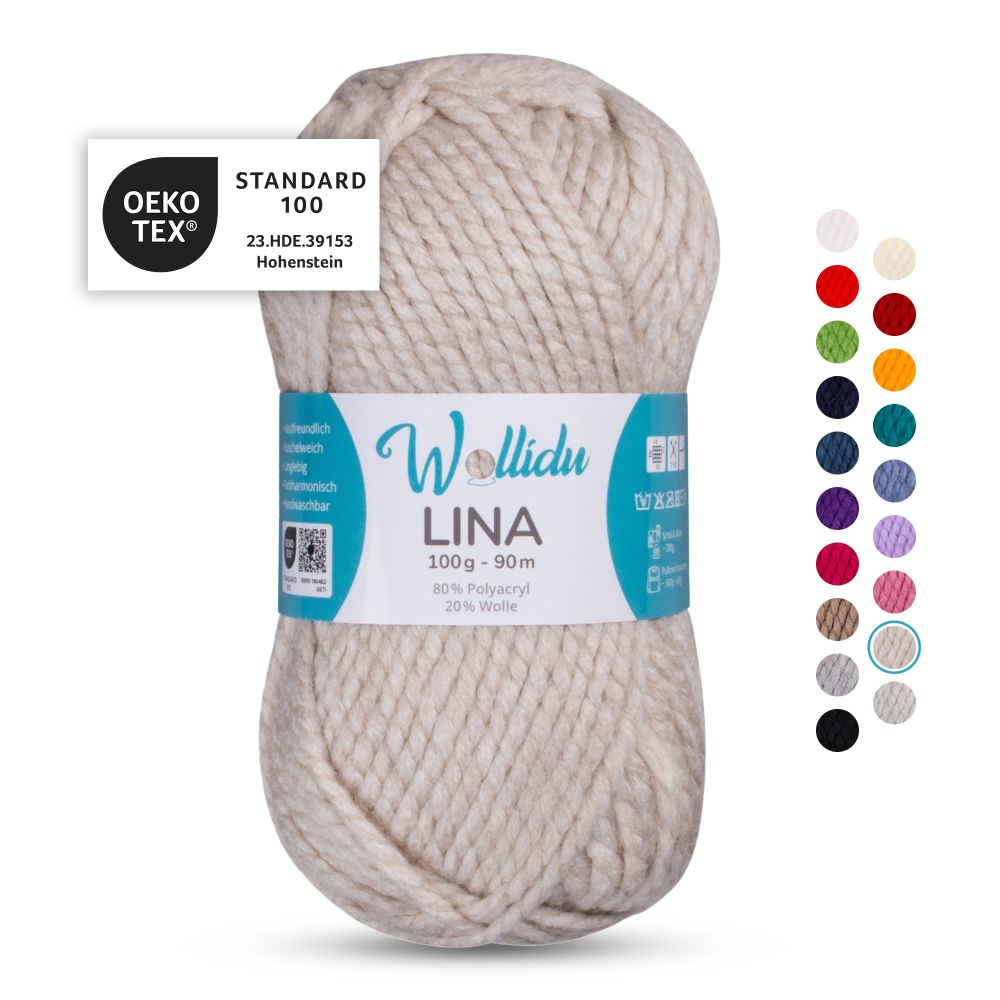 Acryl-Wollgarn 100g 90m – 80% Polyacryl 20% Wolle – Wollidu Lina