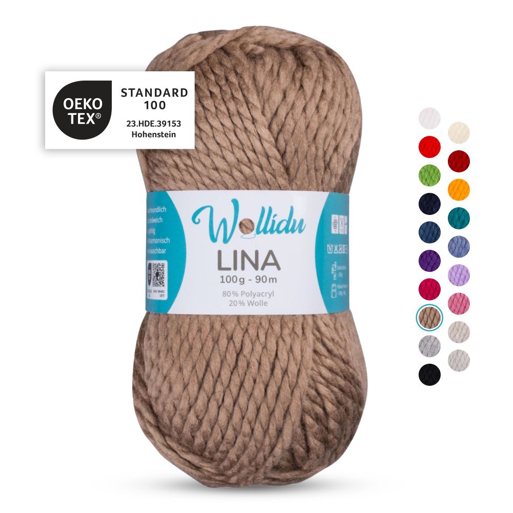 Acryl-Wollgarn 100g 90m – 80% Polyacryl 20% Wolle – Wollidu Lina