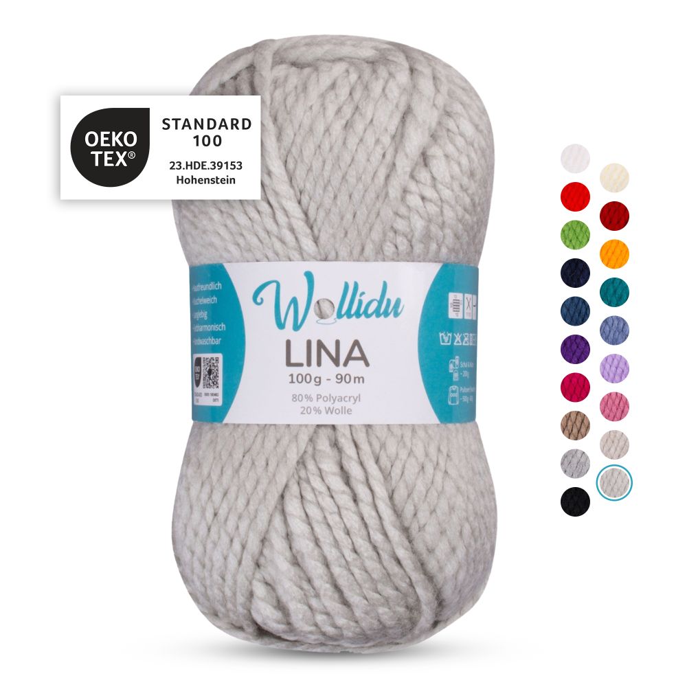 Acryl-Wollgarn 100g 90m – 80% Polyacryl 20% Wolle – Wollidu Lina