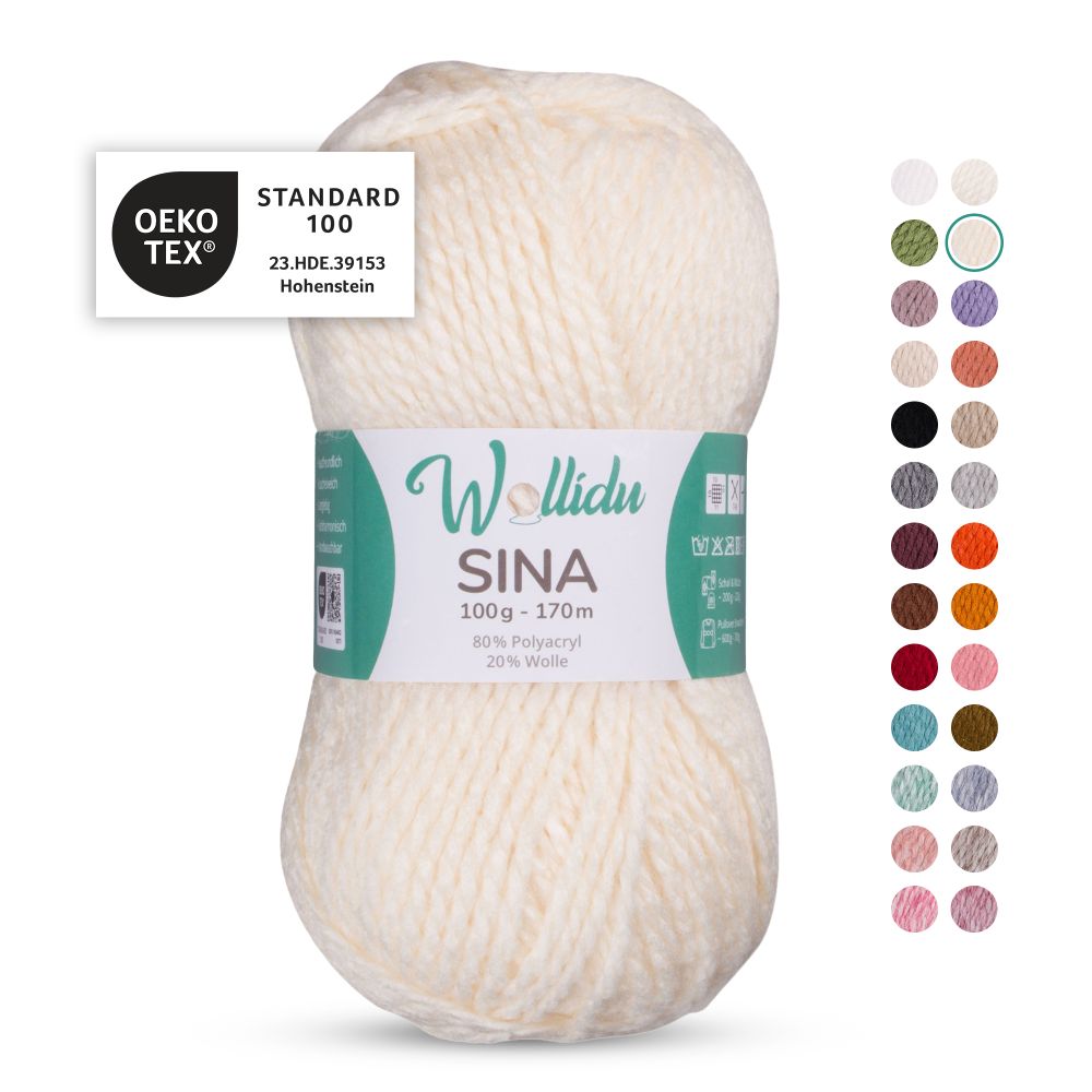 Acryl-Wollgarn 100g 170m – 80% Polyacryl 20% Wolle – Wollidu Sina