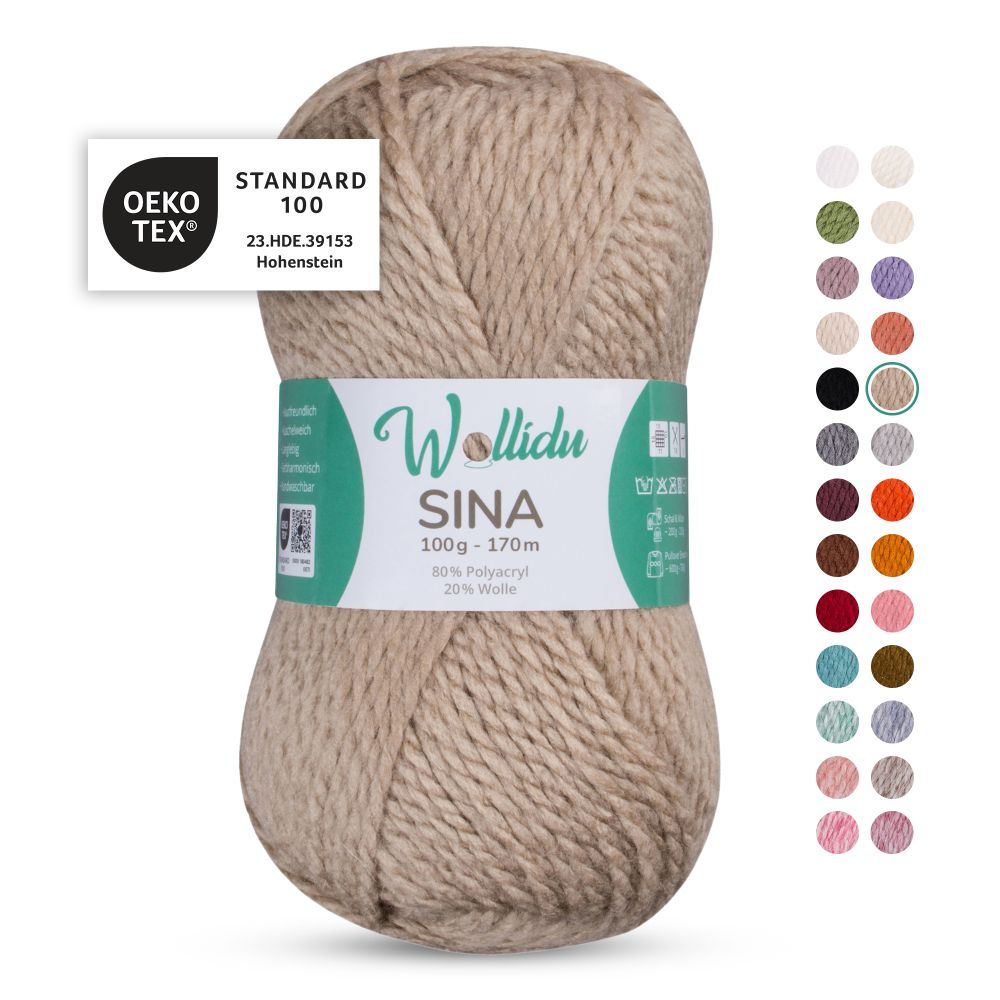 Acryl-Wollgarn 100g 170m – 80% Polyacryl 20% Wolle – Wollidu Sina